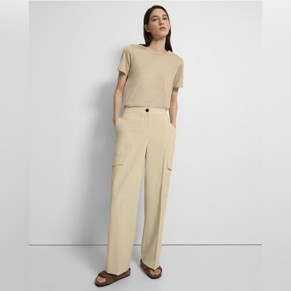 Theory Pants - Theory Wide Leg Cargo Pants Size 0 Beige High Rise Minimalist Trouser